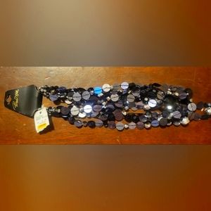 Vintage NWT Birch Hill Silver & Black Sequined Long Necklace